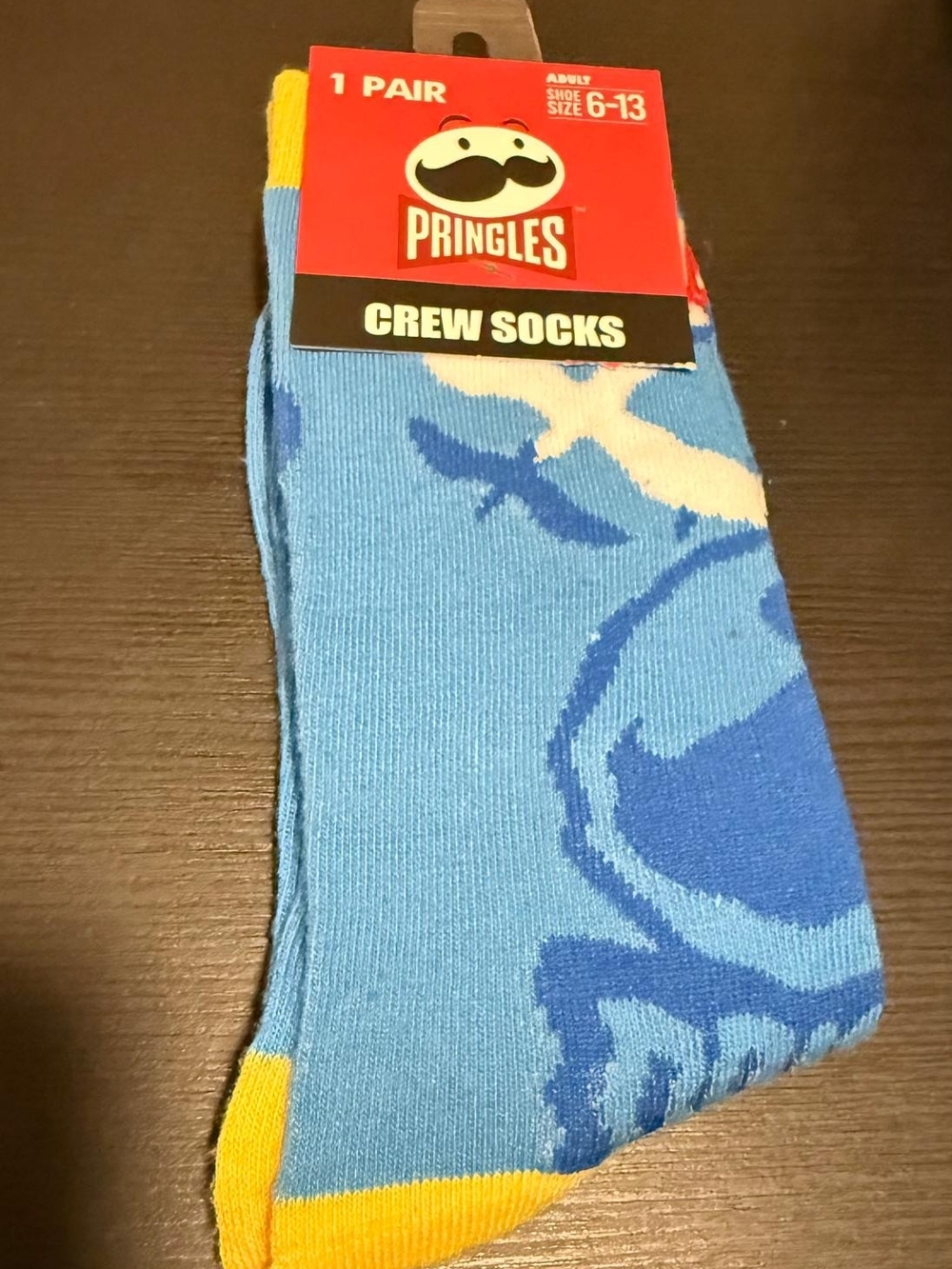 Pringle Light Blue Crew Socks with Yellow Heel & Blue Accents